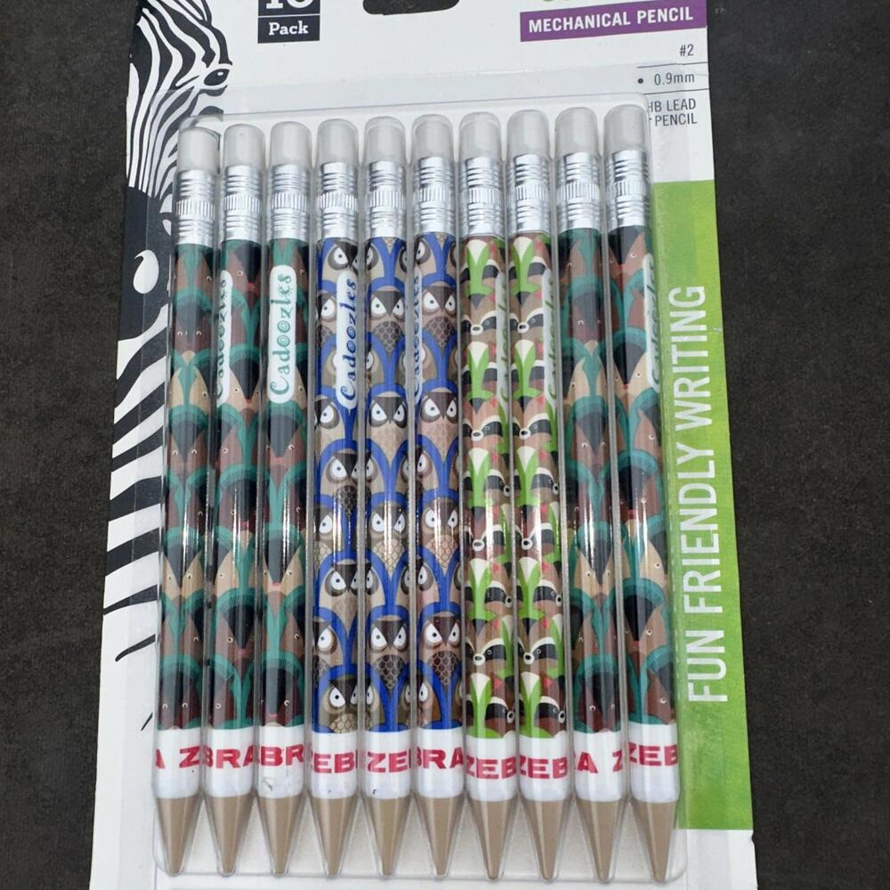 NEW 10 in pack Zebra Woodland Critters Cadoozles .9MM Mechanical Pencils #2 Z